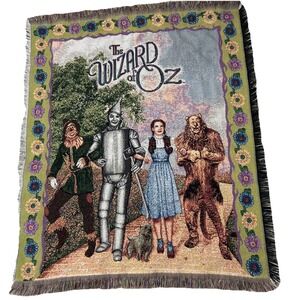 Vintage Wizard Of Oz Blanket Goodwin Weavers Lap Throw 100% Cotton USA Fringe